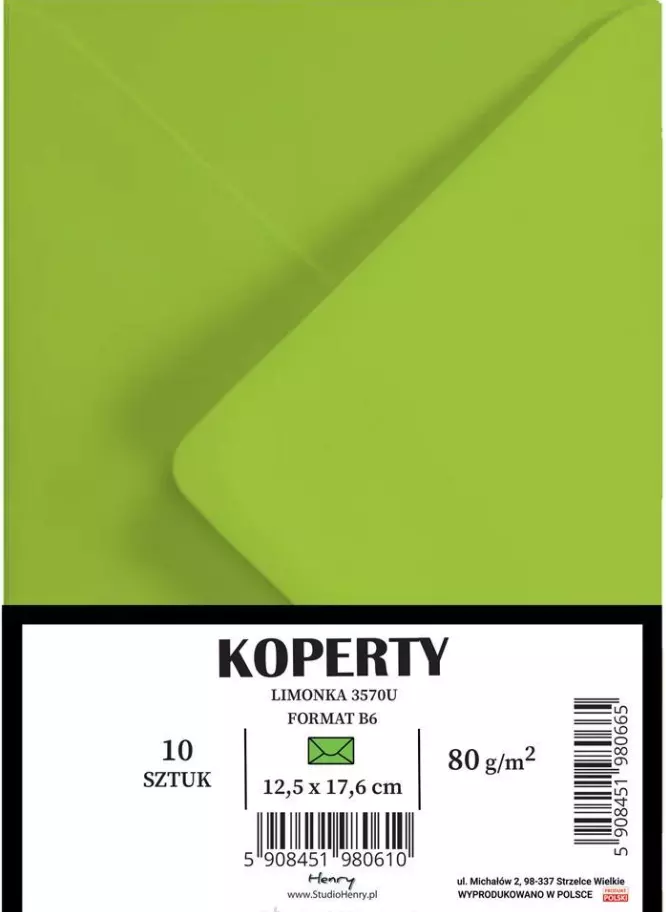 Koperty B6, limonkowe (10 sztuk) - Papiernicze i szkolne