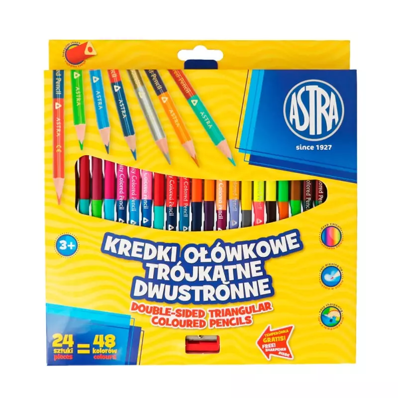 Kredki ołówkowe trójkątne dwustronne, 48 kolorów - Papiernicze i szkolne