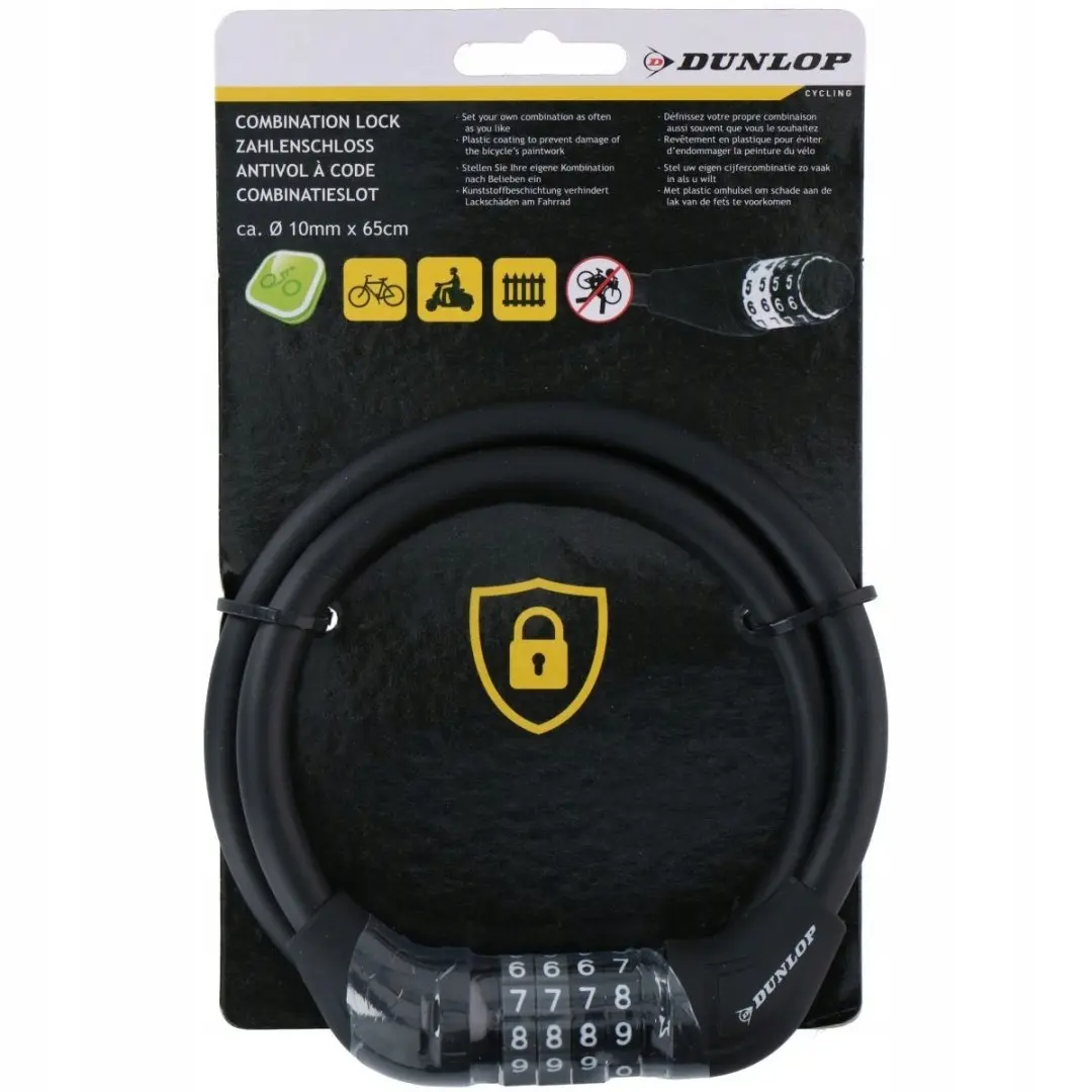 Zapięcie Rowerowe Linka Szyfr 1.0x65CM Czarne Dunlop - Zabawki