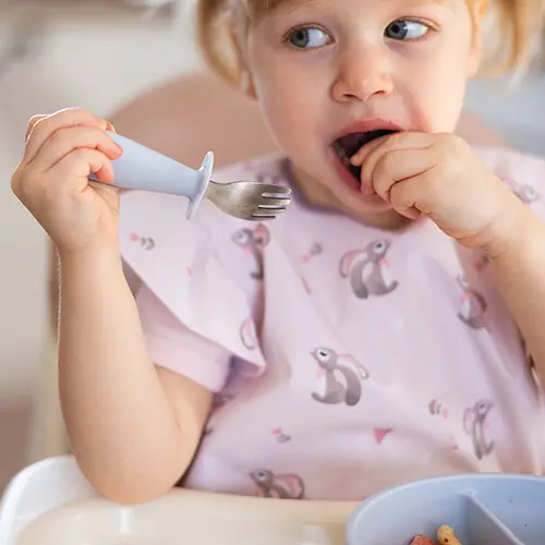 Sztućce dla dzieci ze stali nierdzewnej, beżowe - Mama i dziecko
