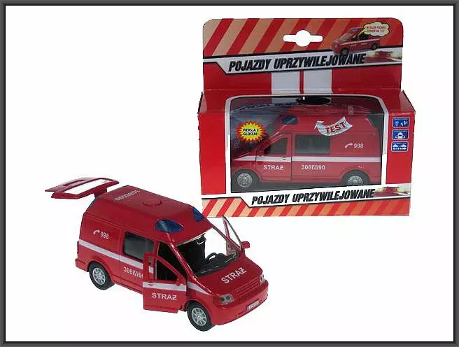 Auto Van Straz pożarna z dźwiękiam 14cm pudełko - Zabawki