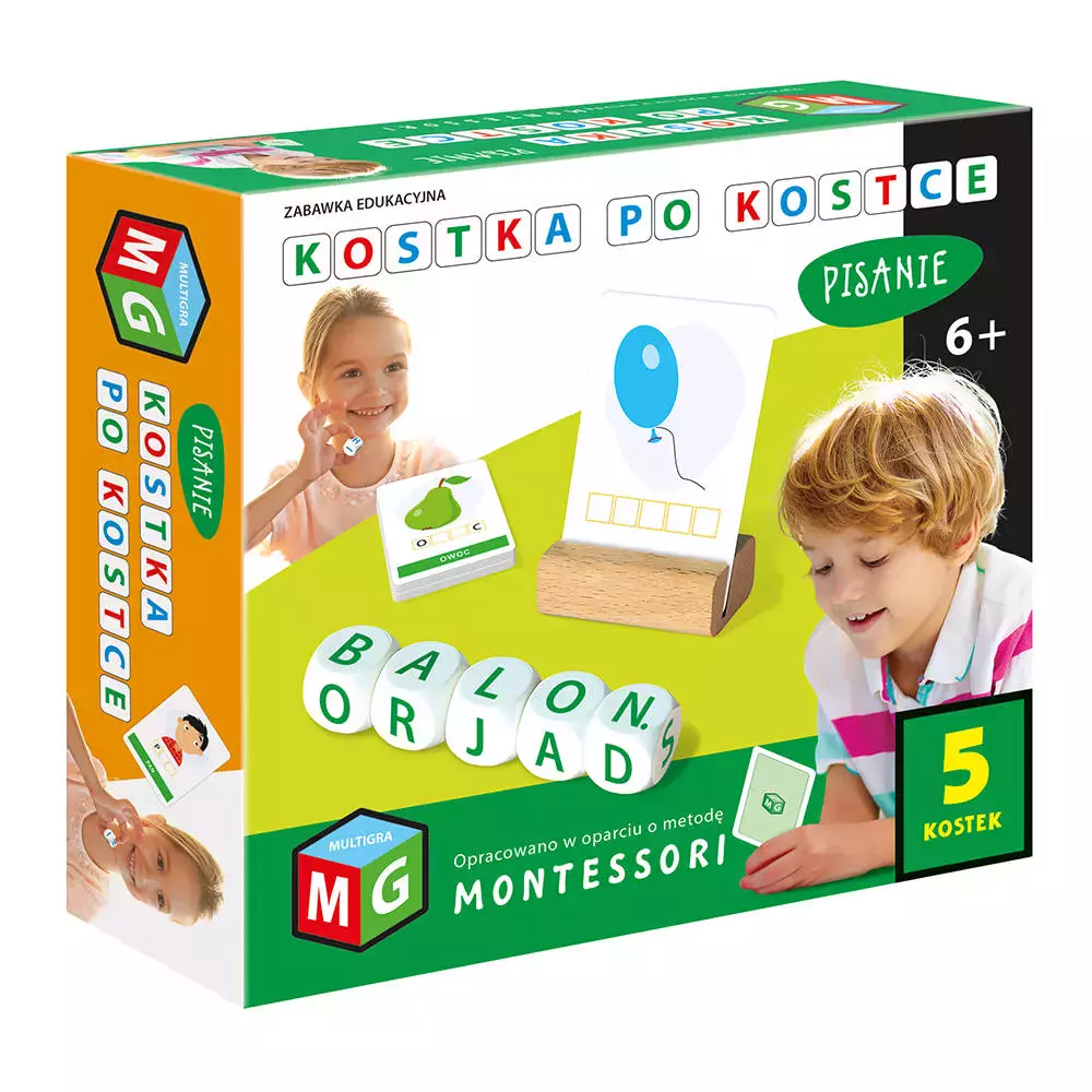 Montessori. Zabawka edukacyjna Kostka po kostce - pisanie, 5 kostek - Gry