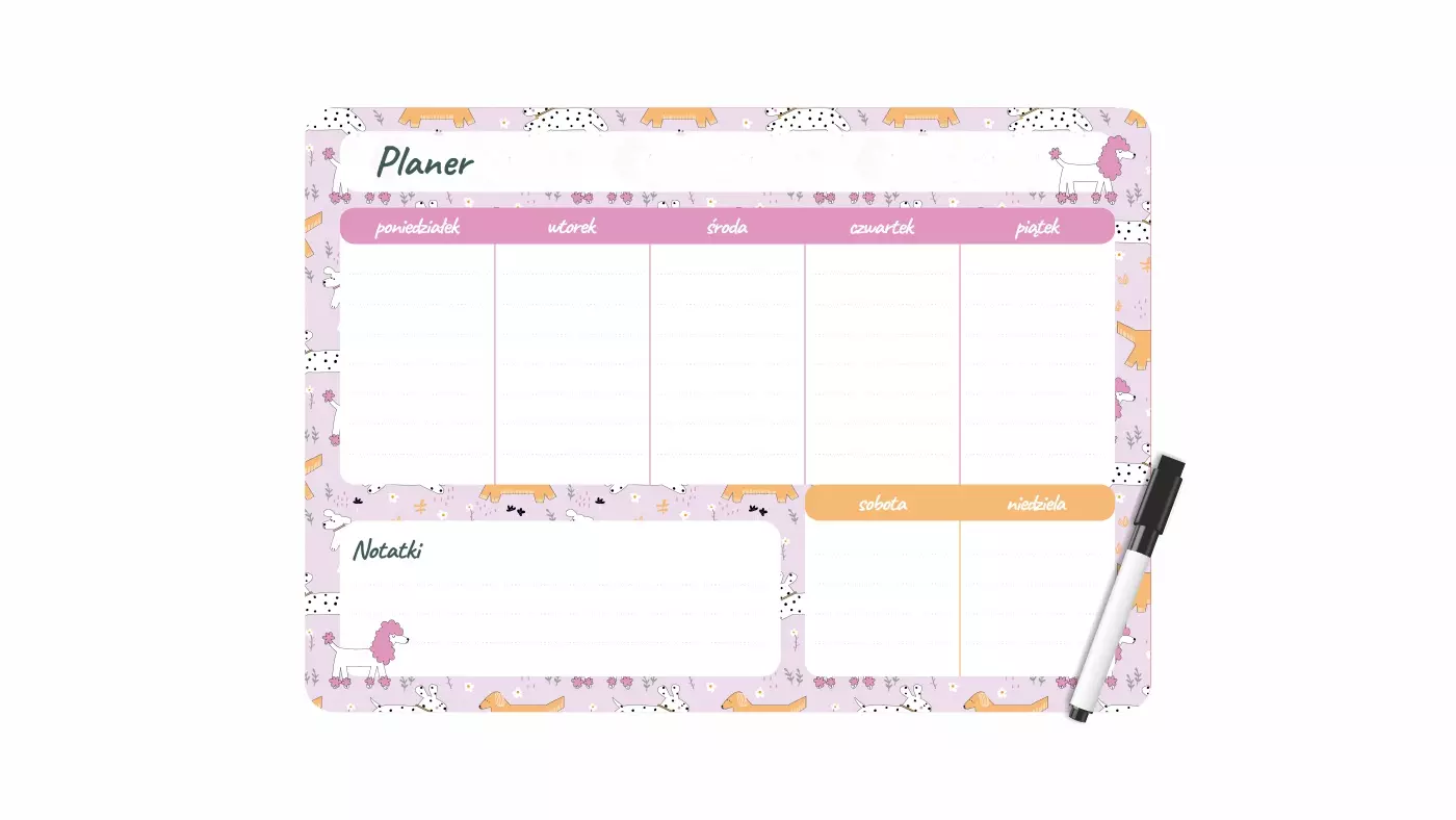 Planer magnetyczny 35x25 tygodniowy z nadrukiem puppies - Książki