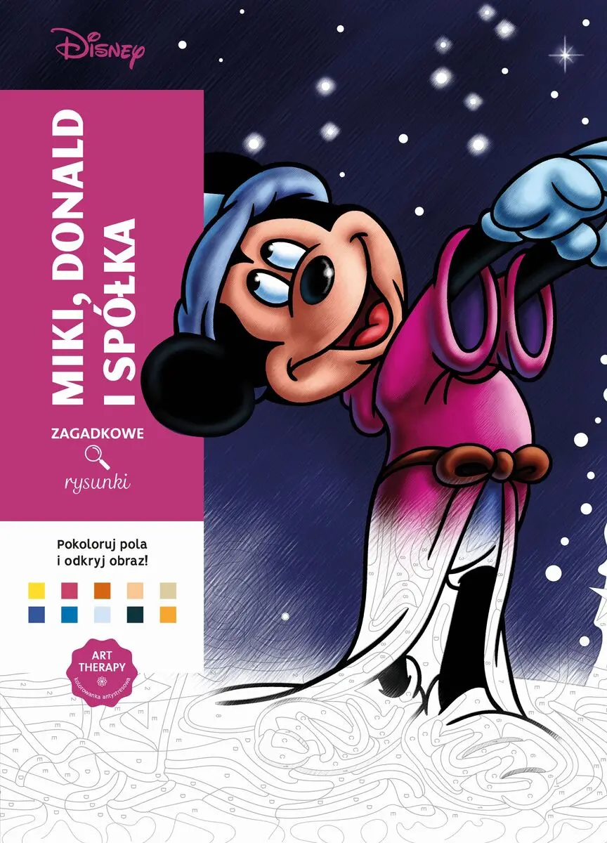 Art therapy. Kolorowanka antystresowa. Disney. Miki, Donald i spółka. Zagadkowe rysunki - Książki