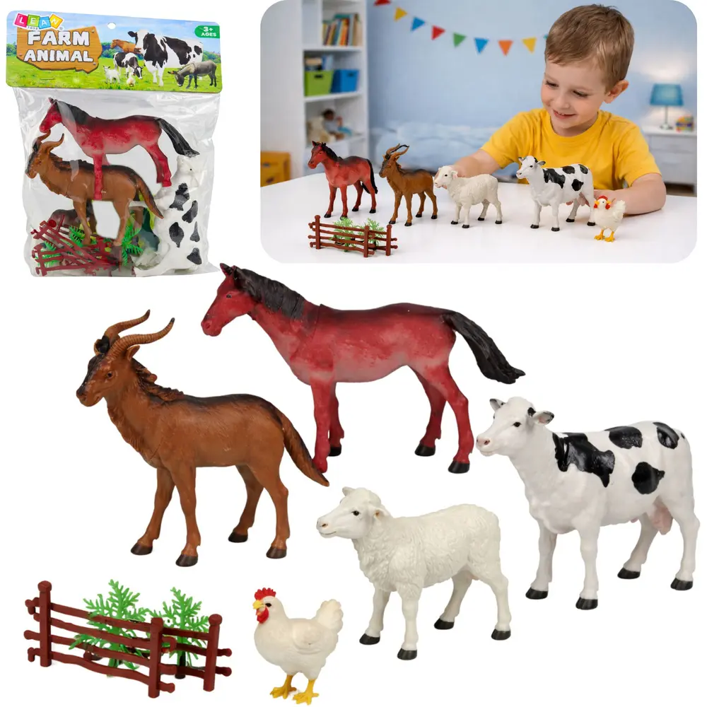 Zestaw Figurki Zwierzęta Domowe Gospodarskie Farma Drzewka Płot 13 el. - Zabawki