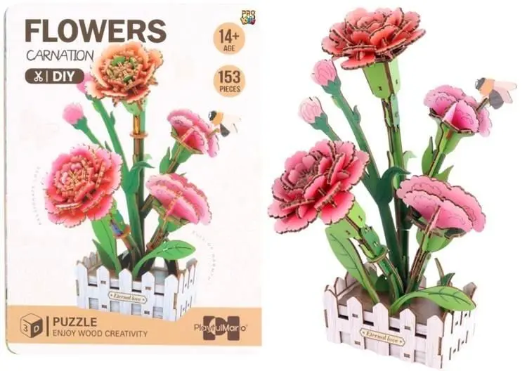Puzzle 3D drewniane kwiaty goździki - Zabawki