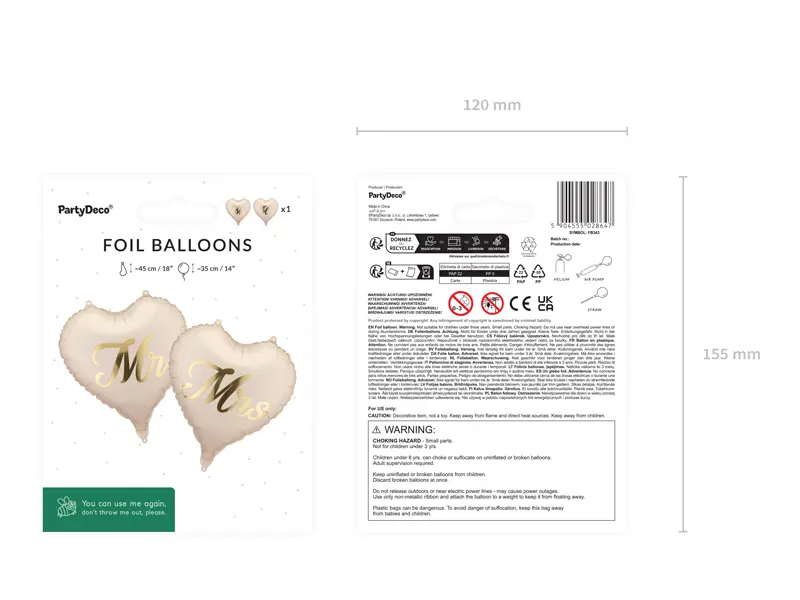 Balony foliowe serca MR i MRS, 45 cm, mix (1 op. / 2 szt.) - Papiernicze i szkolne