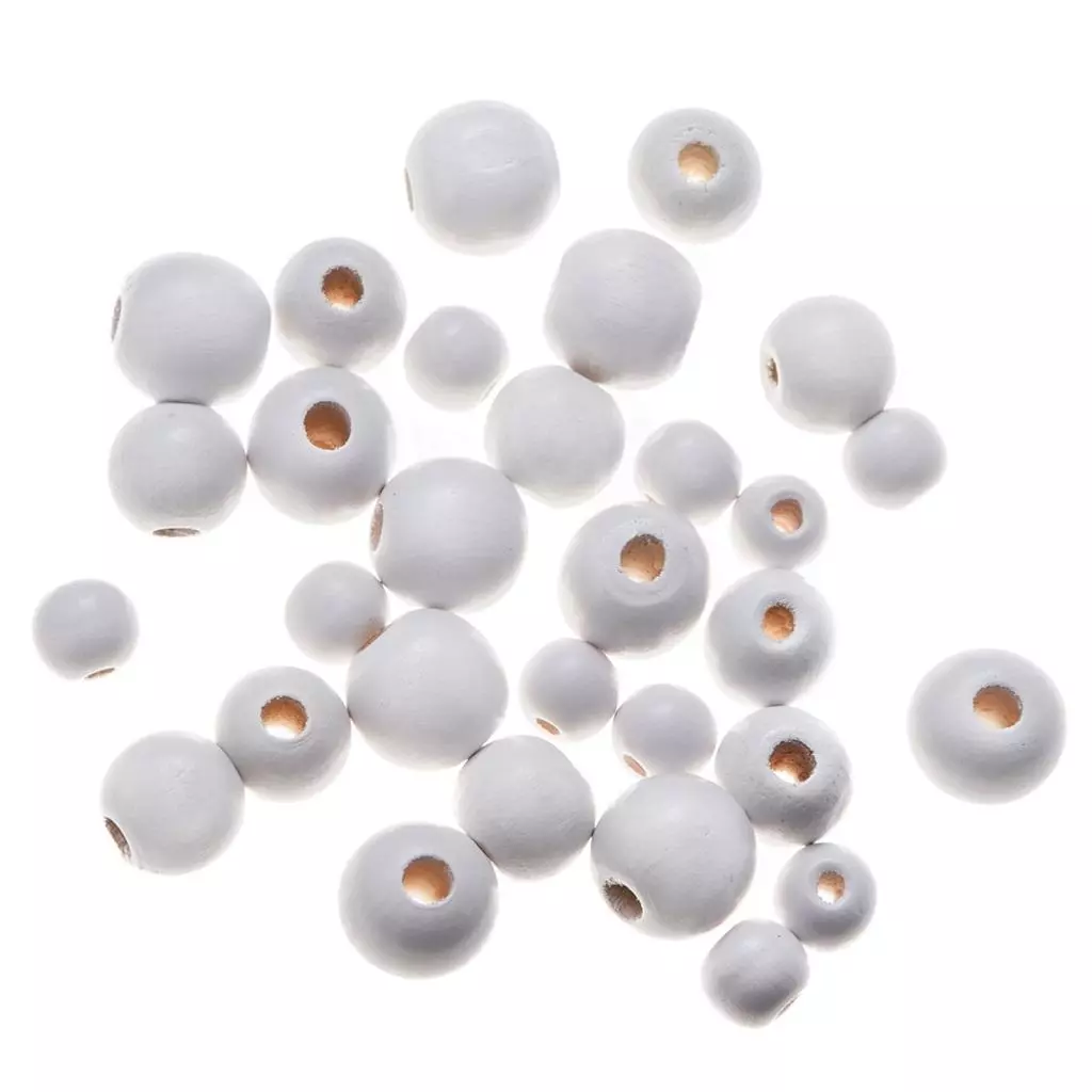 Drewniane koraliki, kulki białe 30szt - Papiernicze i szkolne