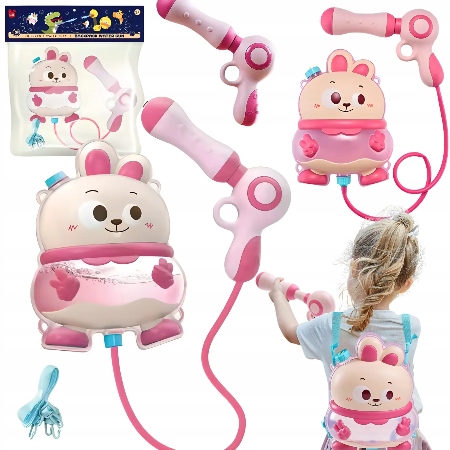 Pistolet Na Wodę Z Plecakiem Króliczek Duży Zbiornik Przezroczysty Szelki - Zabawki