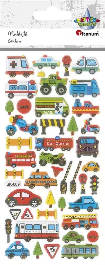 Naklejki wypukłe pojazdy mix 45szt - Papiernicze i szkolne