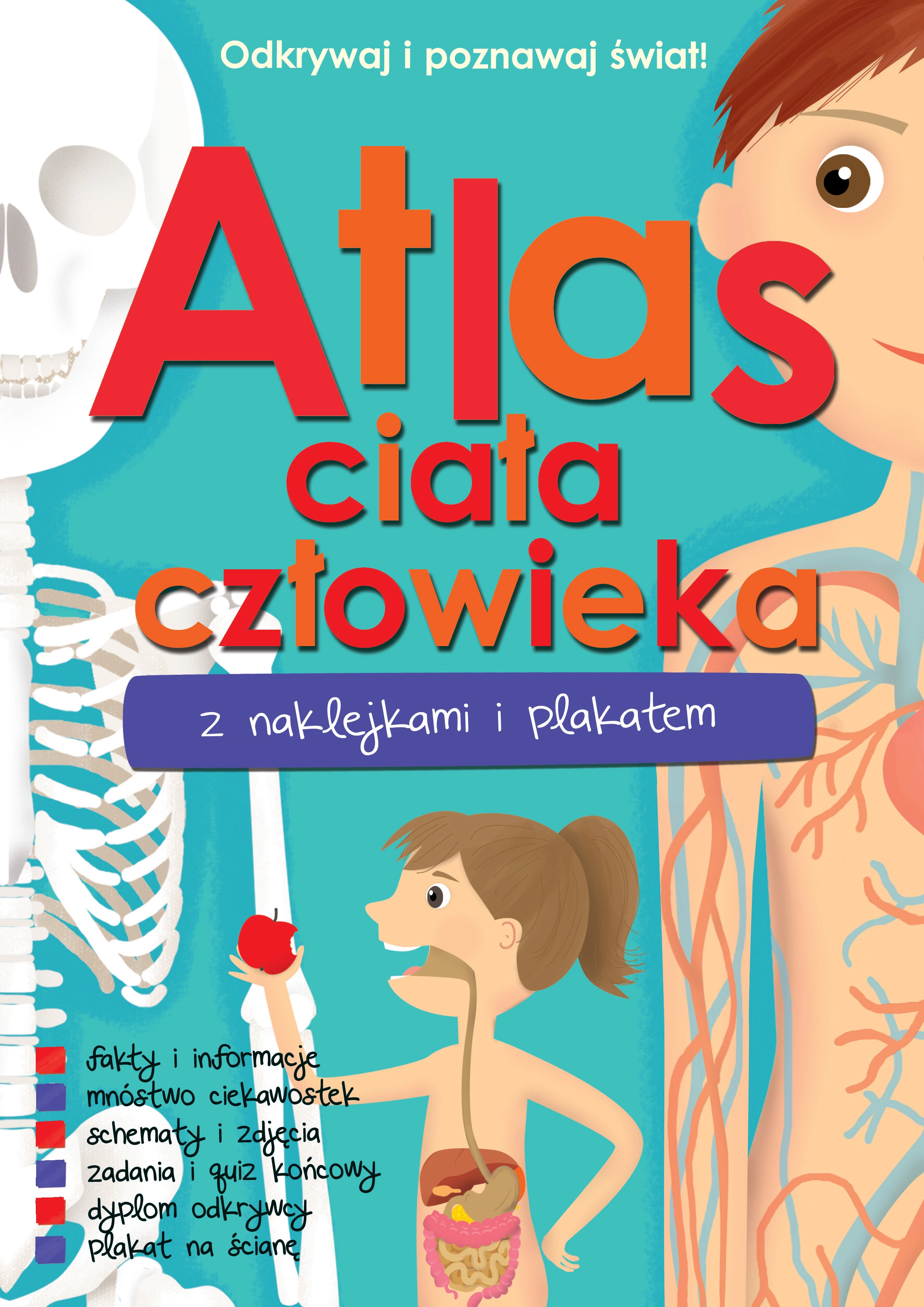 Atlas ciała człowieka z naklejkami i plakatem - Książki
