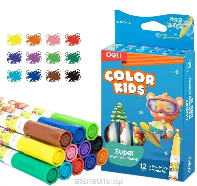 Flamastry zmywalne z fibrową końcowką (12 sztuk) - Papiernicze i szkolne