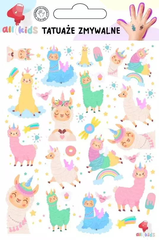 Tatuaże zmywalne dla dzieci Wesołe lamy - Papiernicze i szkolne