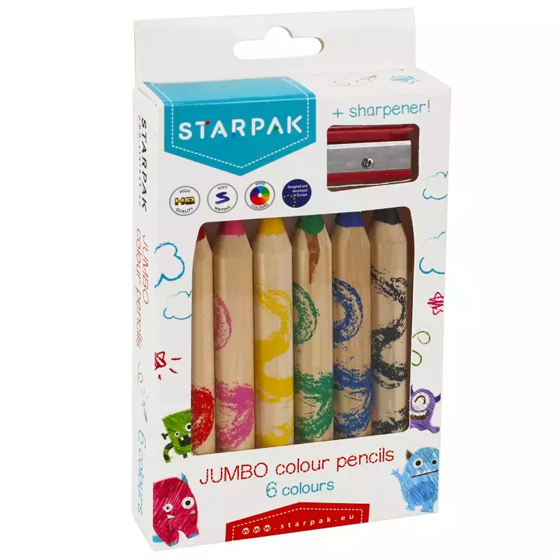 Kredki ołówkowe jumbo 6 kolorów + temperówka - Papiernicze i szkolne