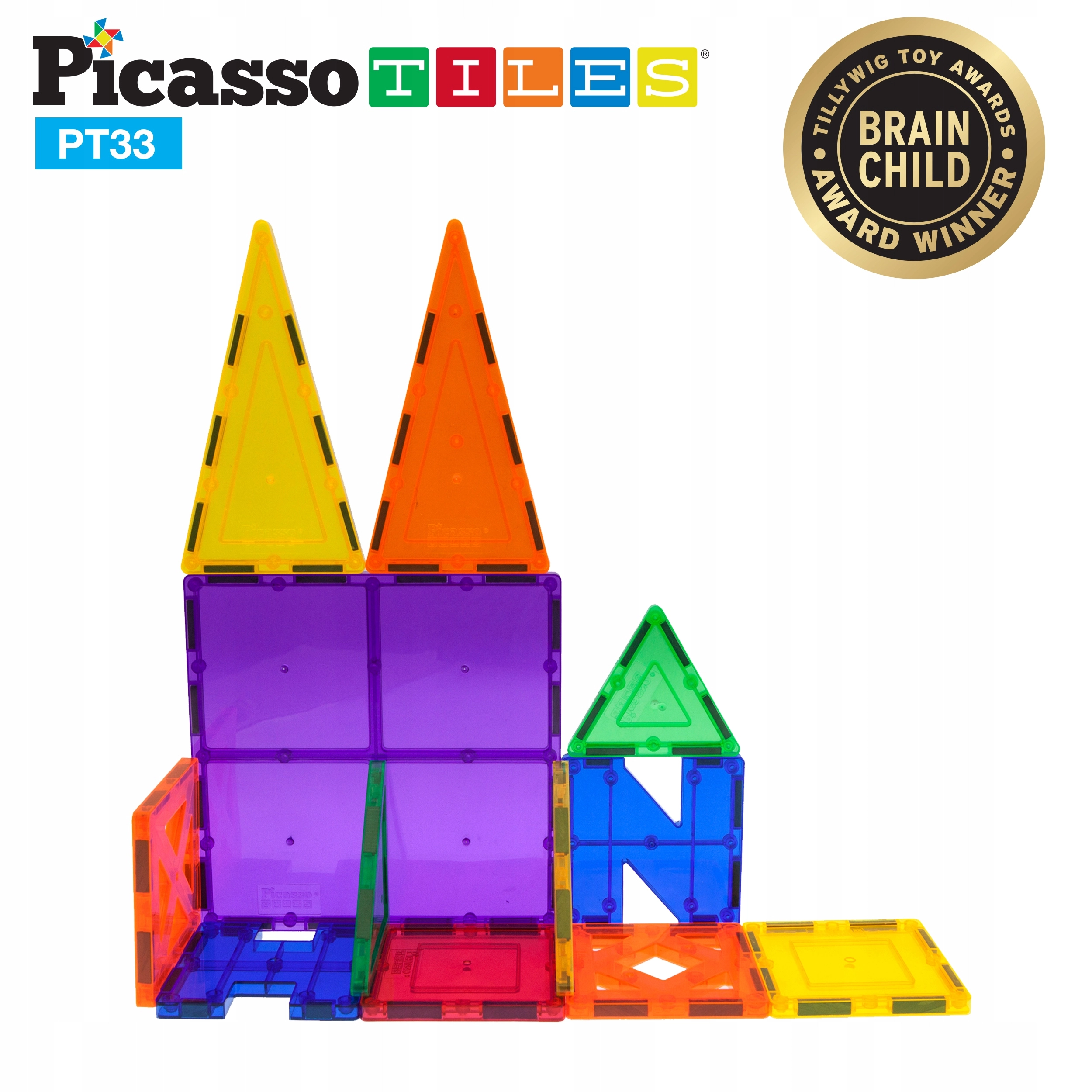 Klocki magnetyczne konstrukcyjne edukacyjne 33 el Picasso Tiles duże - Zabawki