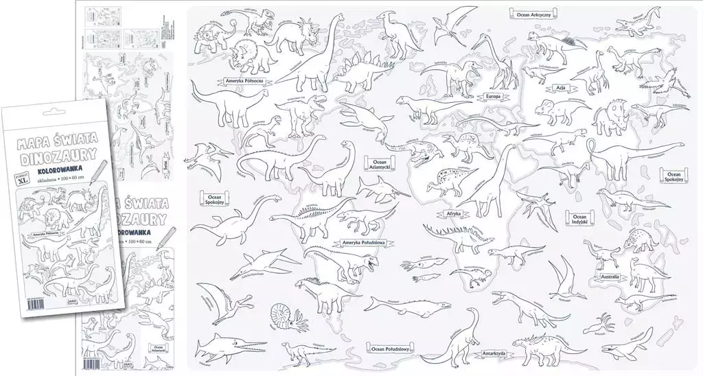 Mapa świata. Dinozaury. Kolorowanka XL - Książki