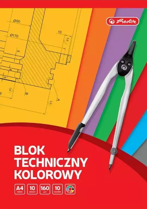 Blok techniczny kolorowy A4 10 kartek - Papiernicze i szkolne