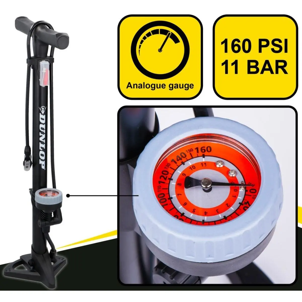Pompka Warsztatowo - Rowerowa 160Psi (11Bar) z Manometrem Dunlop - Elektronika i akcesoria