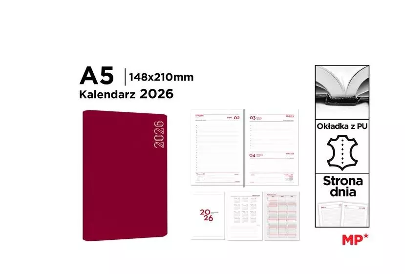 Kalendarz 2026 A5 dzienny czerwony - Książki