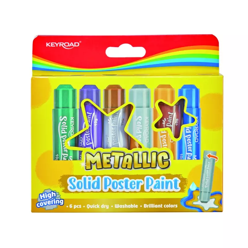 Farby plakatowe w sztyfcie KEYROAD 6 kolorów metalicznych - Papiernicze i szkolne