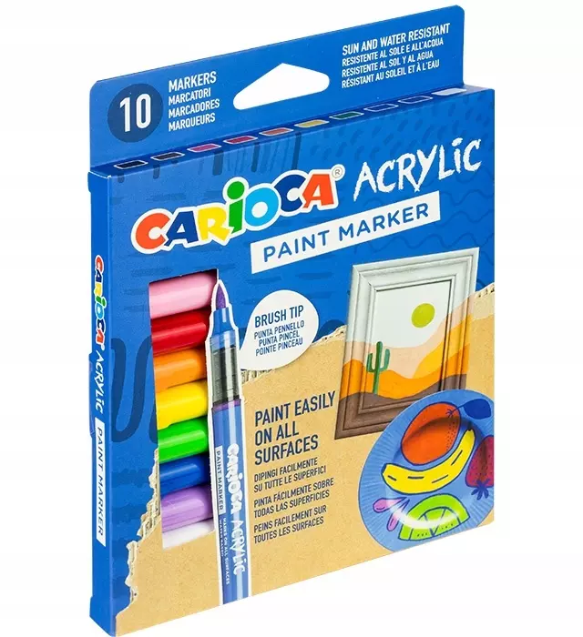 Markery akrylowe z pędzelkiem CARIOCA blister 10 kol.