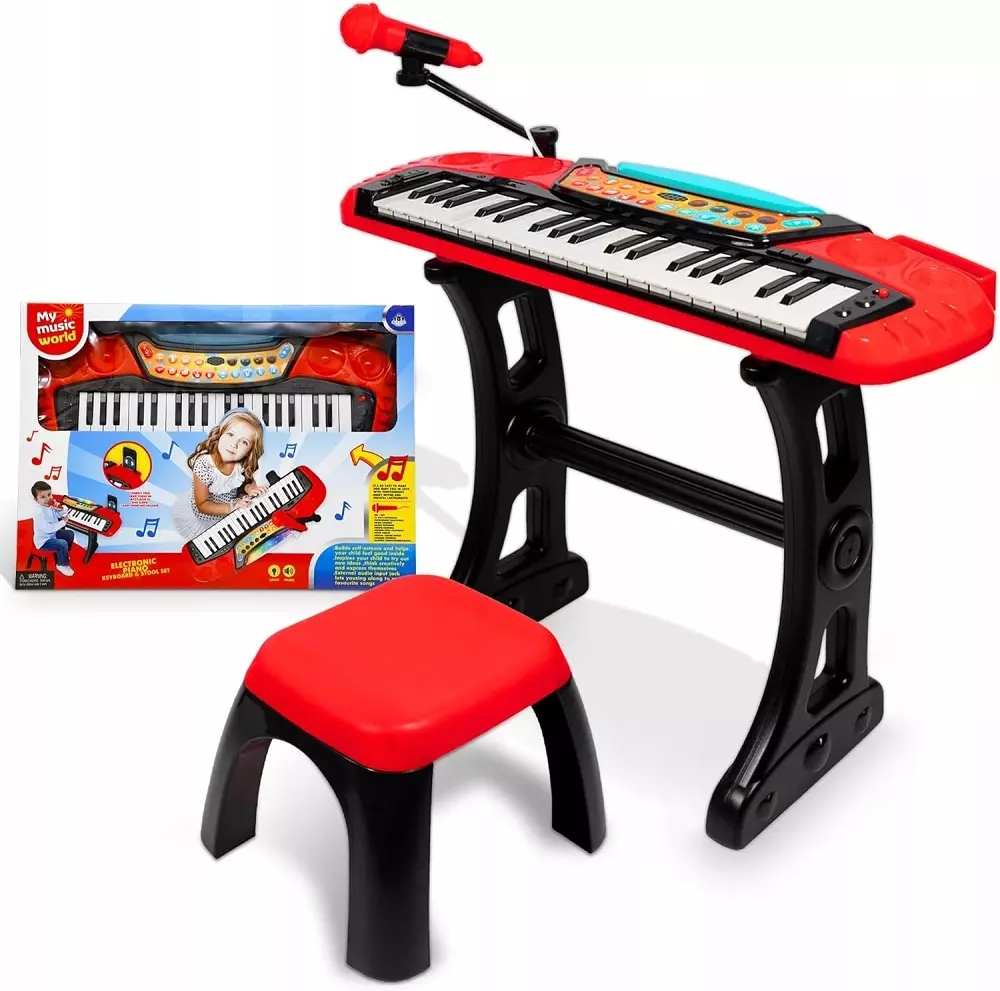 DUŻE ELEKTRONICZNE PIANINKO ORGANKI KEYBOARD + KRZESEŁKO 2235 - Zabawki