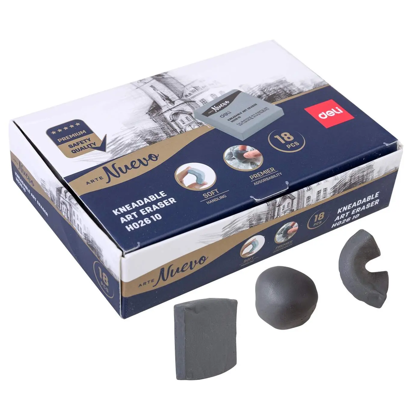 Artystyczna gumka DELI w kolorze szarym - Papiernicze i szkolne
