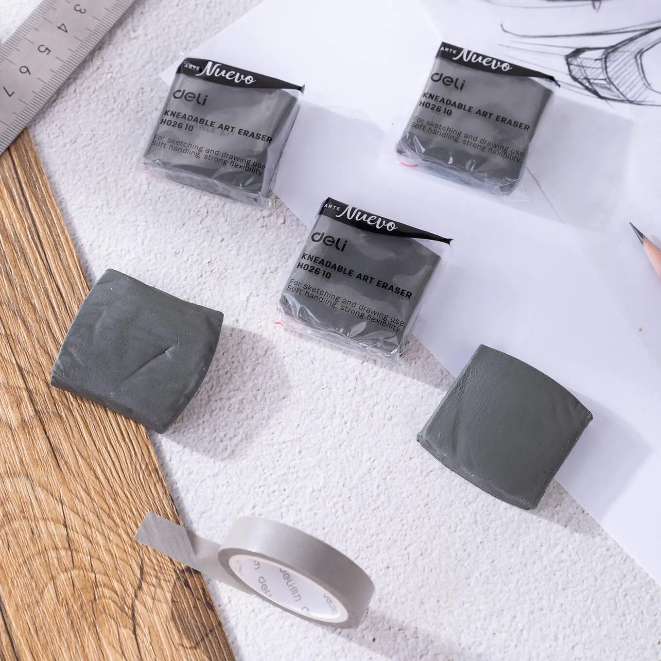 Artystyczna gumka DELI w kolorze szarym - Papiernicze i szkolne