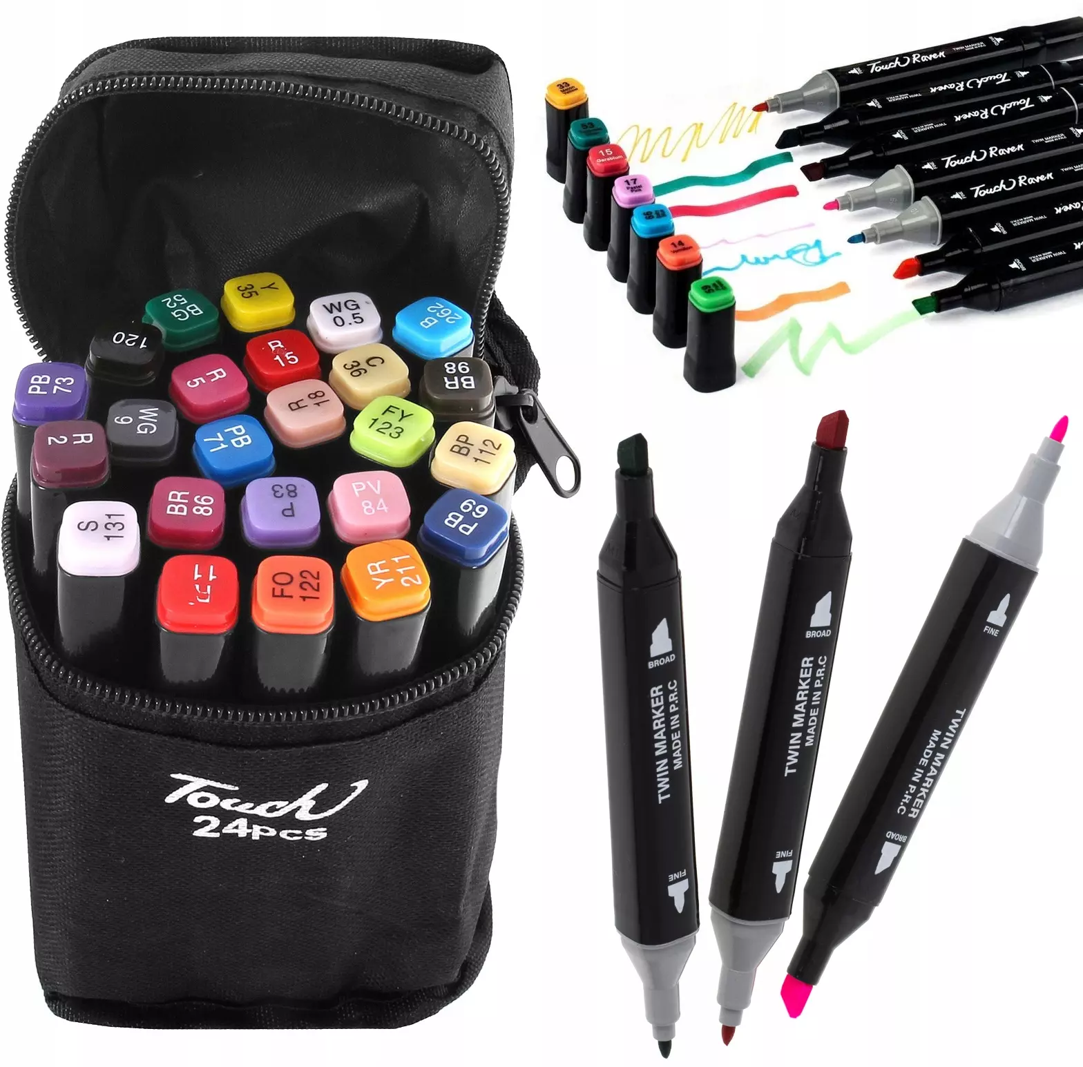 MARKERY DWUSTRONNE W TORBIE 24 SZTUKI - Papiernicze i szkolne