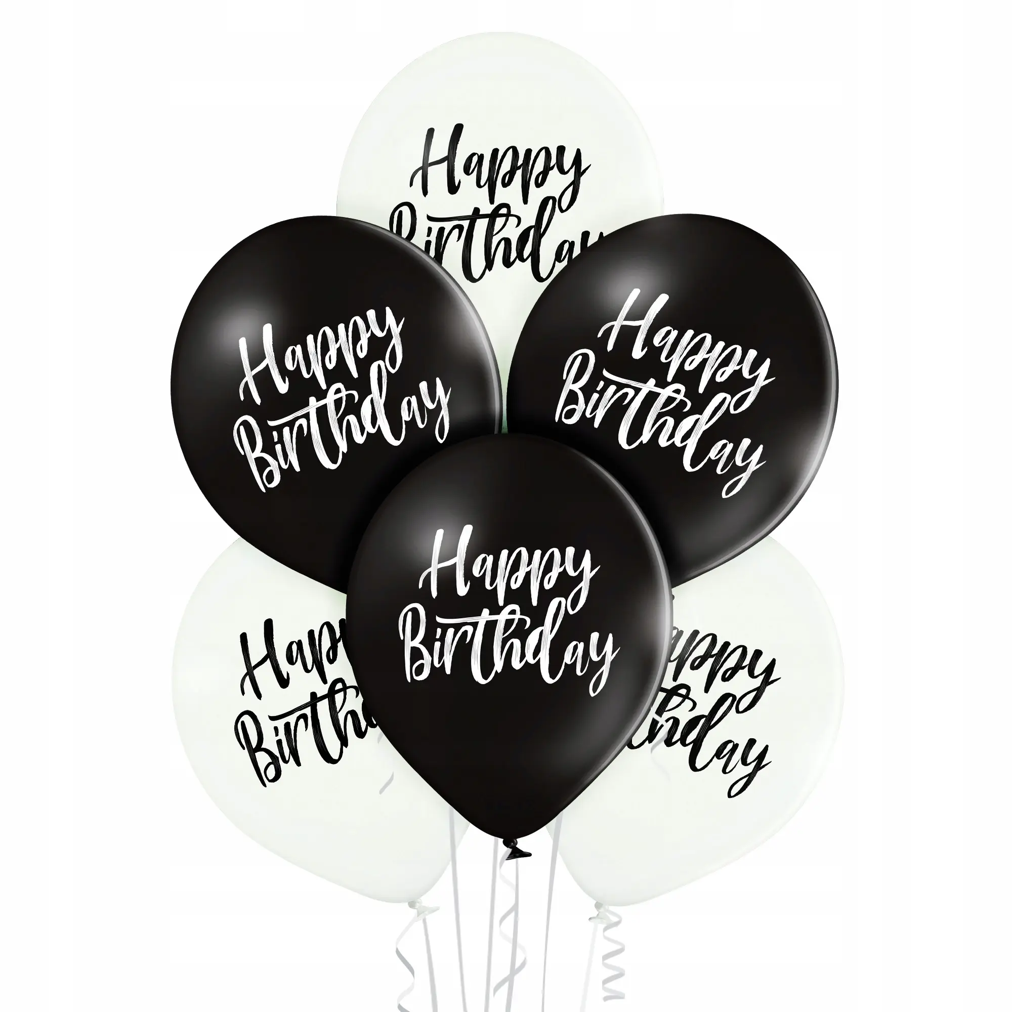 Balony Belbal 12", D11, "Happy Birthday" biało-czarne, 6szt. - Papiernicze i szkolne