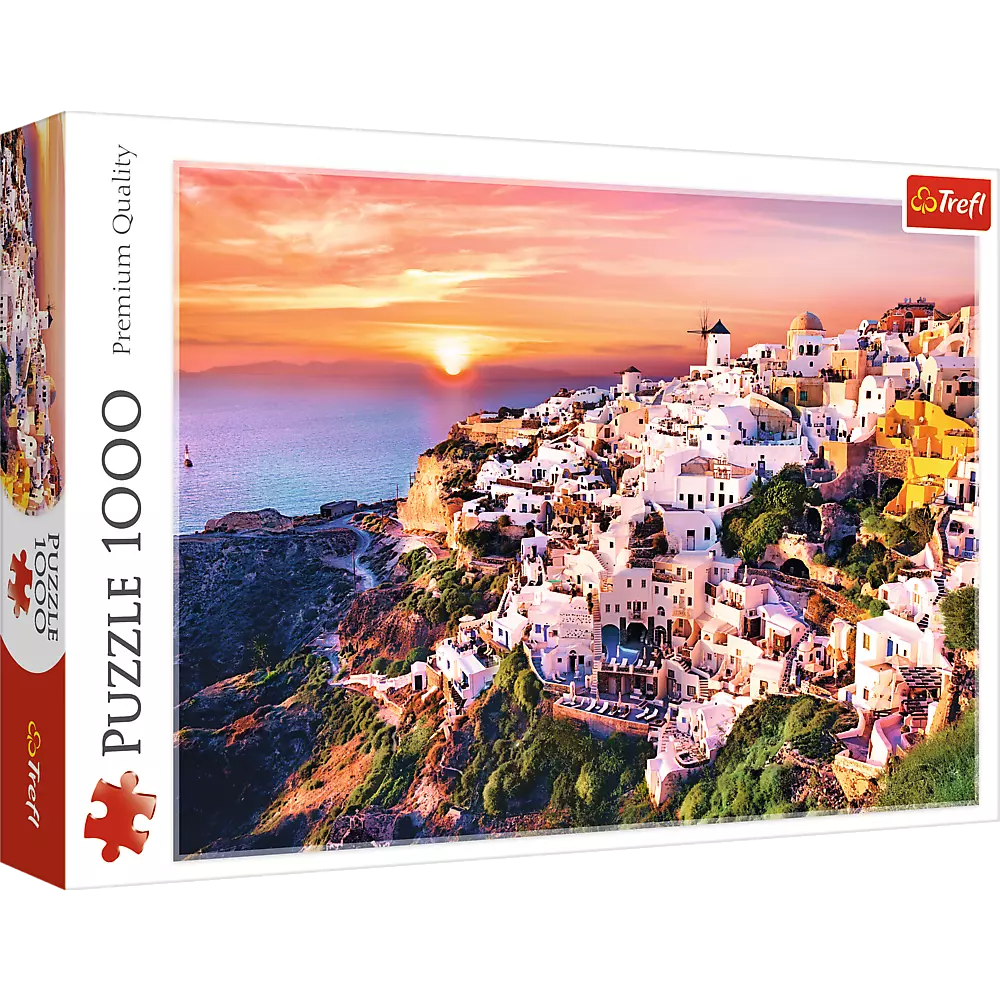 Puzzle 1000 elementów. Zachód słońca nad Santorini
