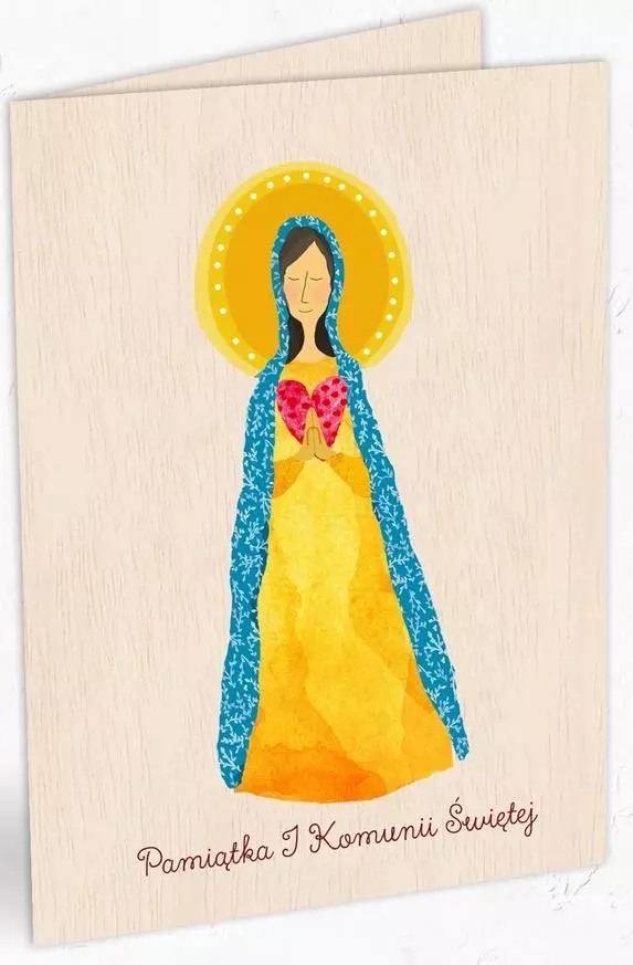 Karnet drewniany C6 Komunia Maria + koperta - Książki