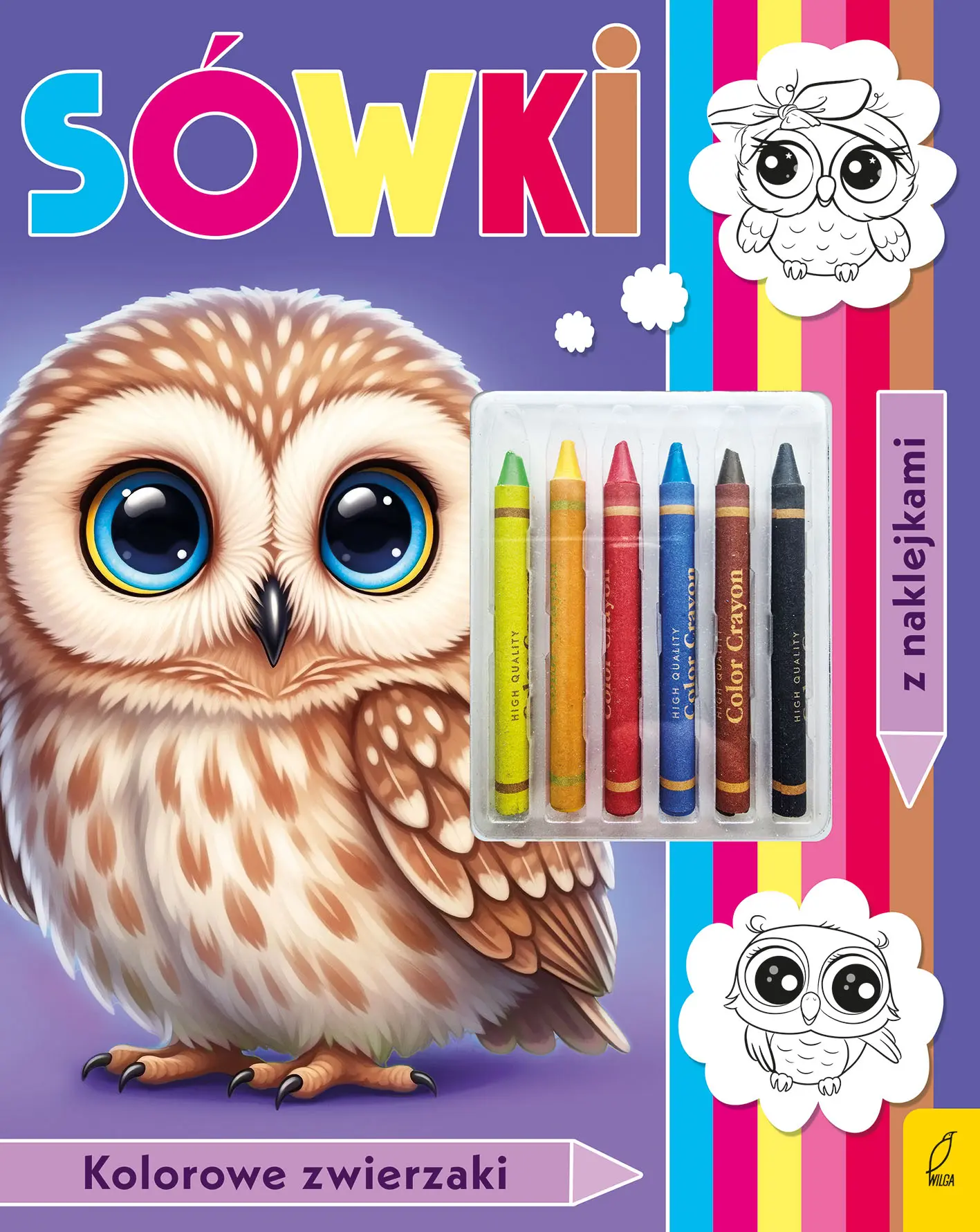 Kolorowanka z kredkami. Kolorowe zwierzaki. Sówki - Książki