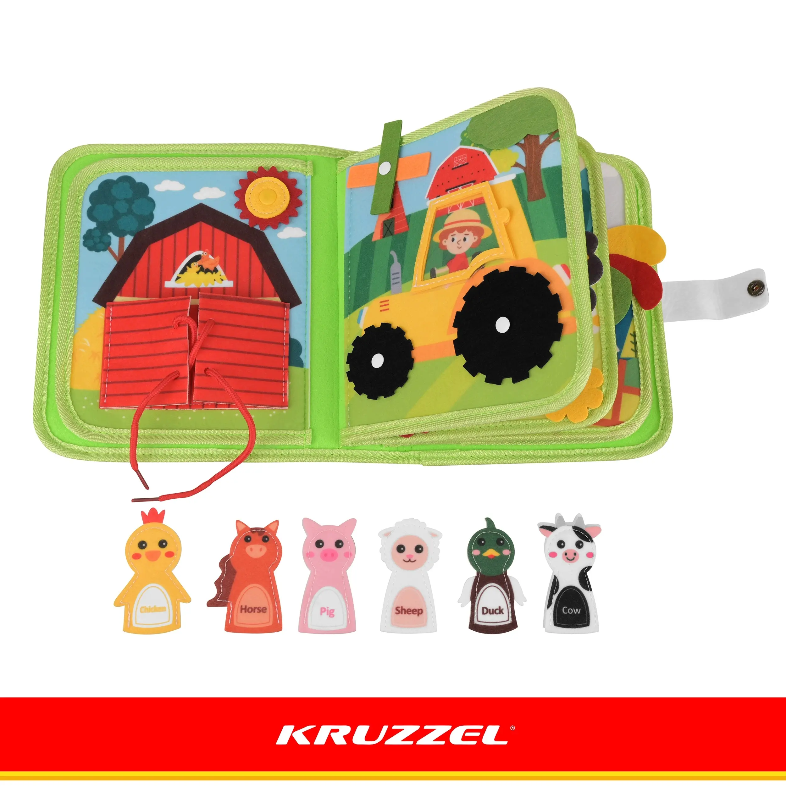Сенсорна маніпулятивна книжка Montessori Kruzzel 28006, розвивальна дошка-іграшка «Ферма», 20 активностей, від 2 років