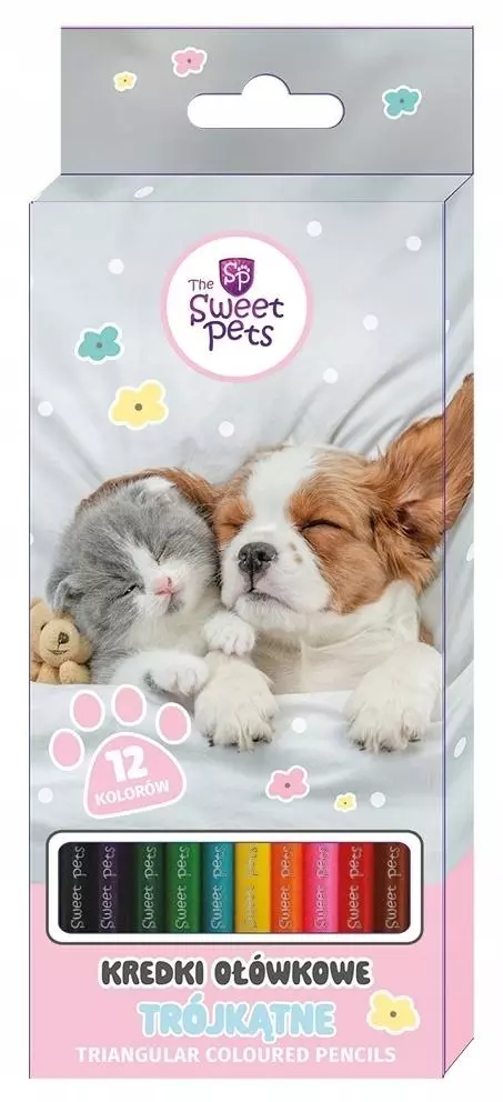 Kredki ołówkowe trójkątne The Sweet Pets 12 kol. - Książki
