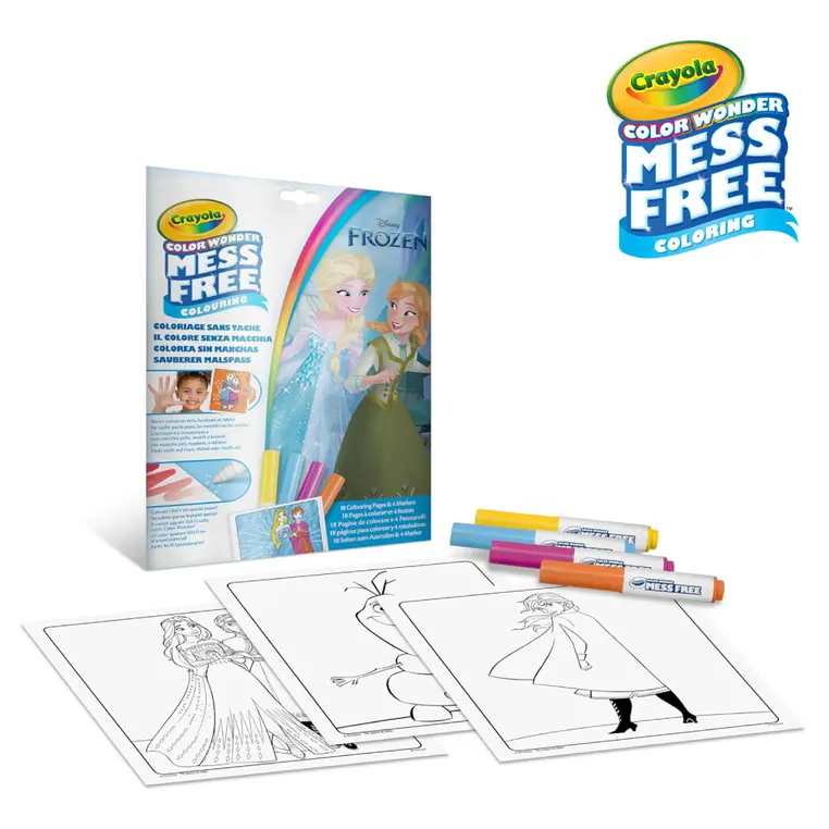 Crayola Kolorowanka dla dzieci i 4 niebrudzące magiczne flamastry Color Wonder Mess Free Kraina Lodu 3+ - Papiernicze i szkolne