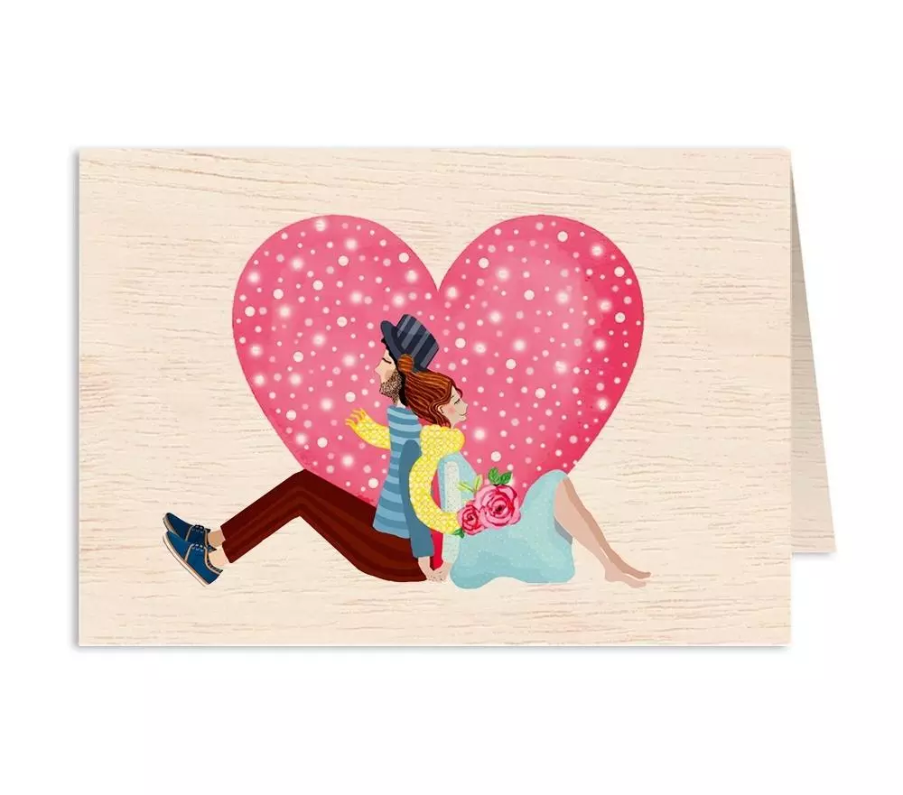 Karnet drewniany C6 + koperta Ślub Para Młoda serc - Książki