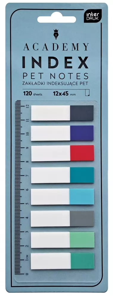 Zakladka Ind 12x45/15k 8 kolorów Linijka Academy Int - Papiernicze i szkolne