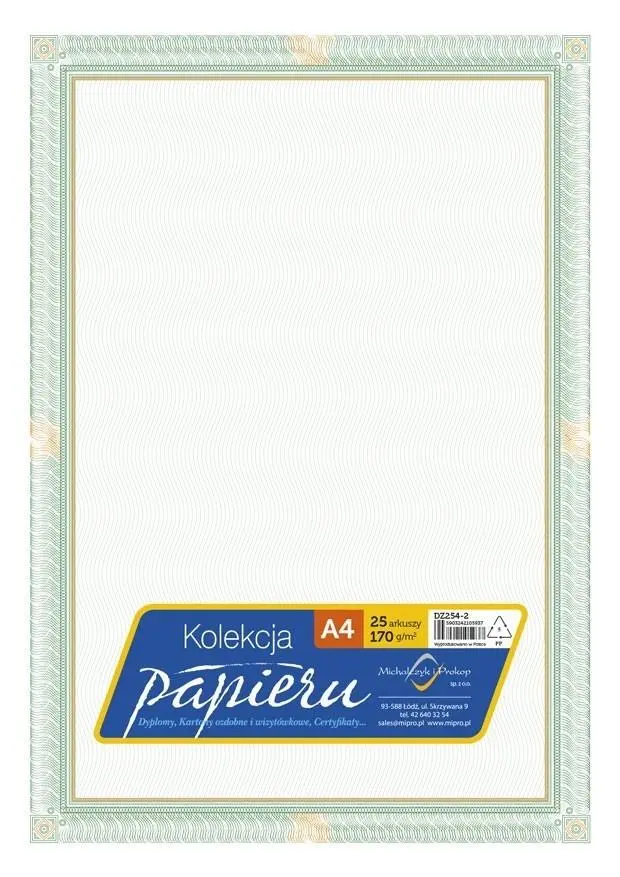 Papier ozdobny A4 certyfikat dyplom 170g/m2 25ar - Papiernicze i szkolne
