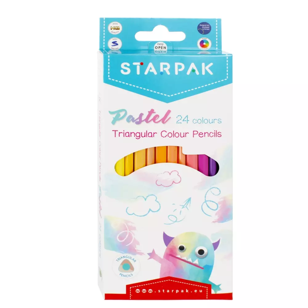 Kredki ołówkowe Trójkątne 24 kolorów Pastelowe Starpak 472398 - Papiernicze i szkolne