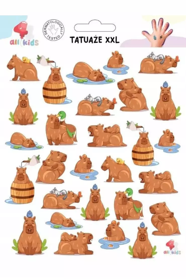 Tatuaże zmywalne dla dzieci Kapibara XXL - Papiernicze i szkolne