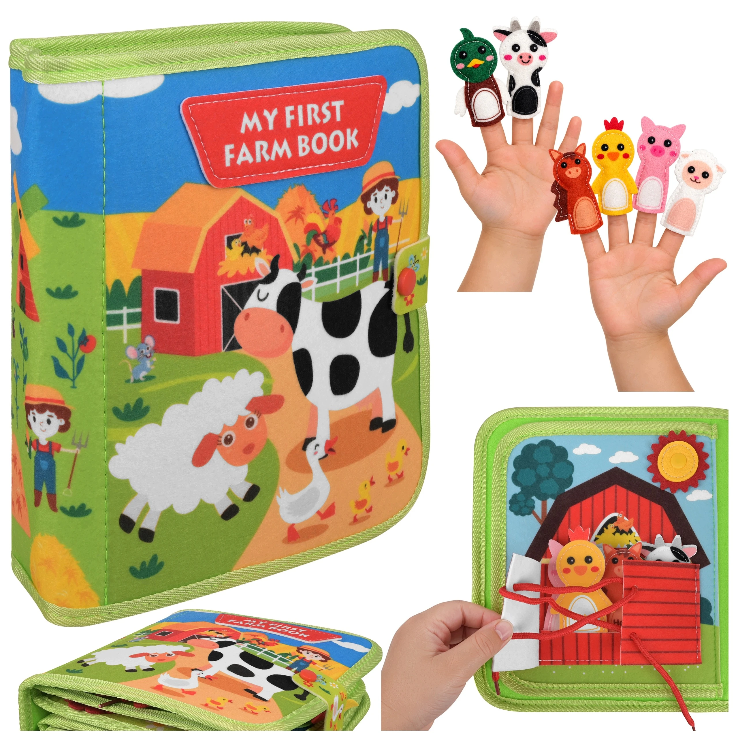 Сенсорна маніпулятивна книжка Montessori Kruzzel 28006, розвивальна дошка-іграшка «Ферма», 20 активностей, від 2 років