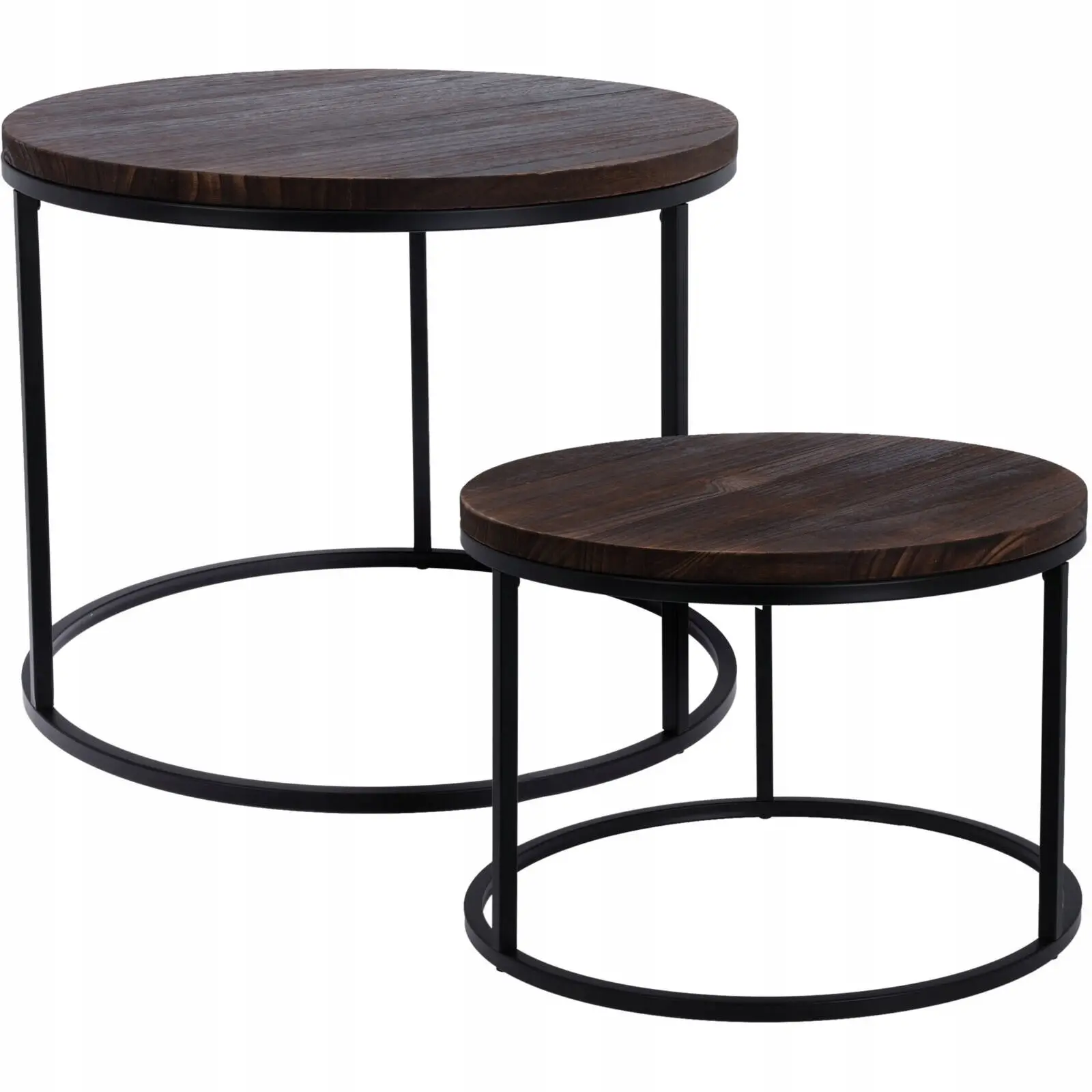 Zestaw Stolików Kawowych Loft Metal Drewno Okrągłe Boczne 50/57CM - Elektronika i akcesoria