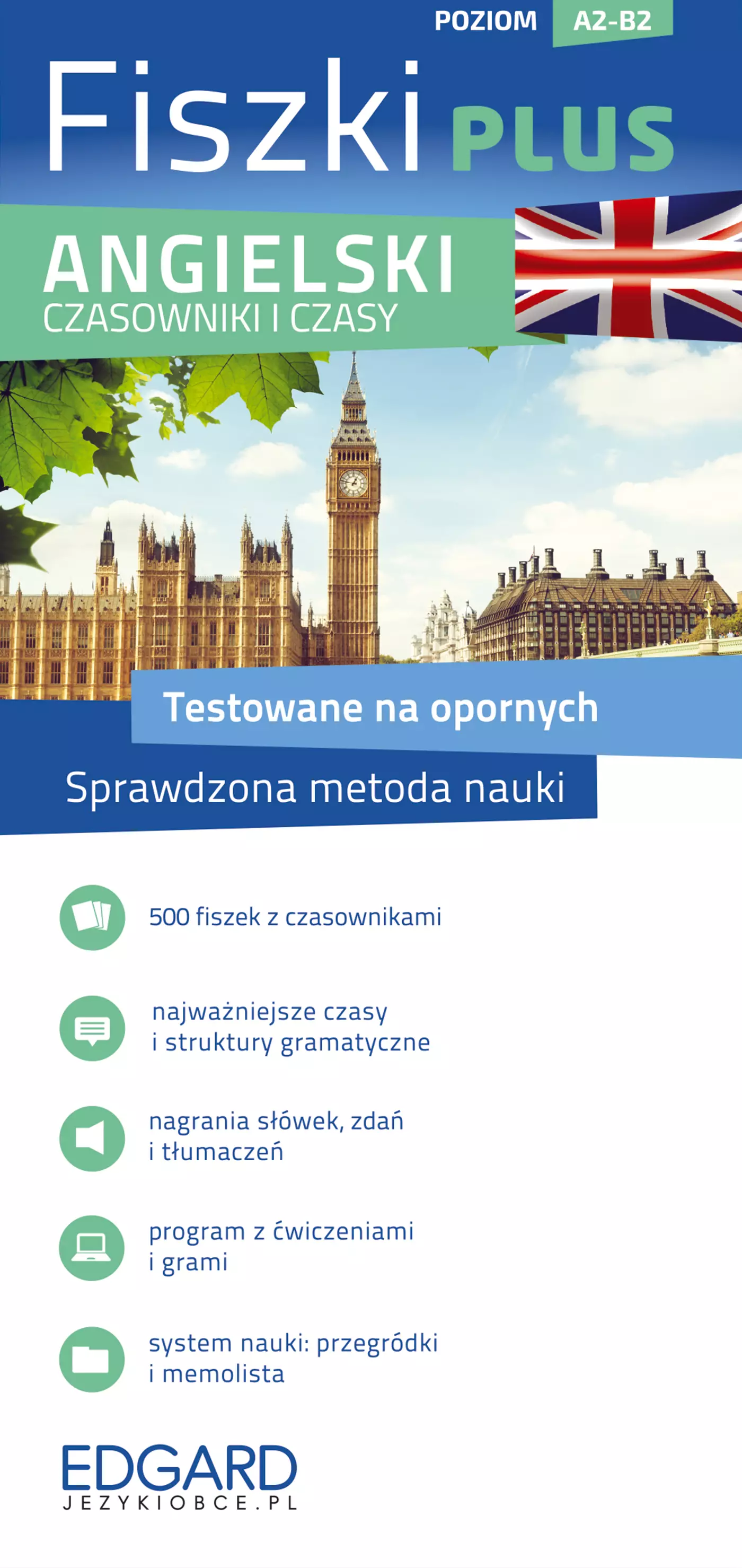 Angielski. Czasowniki i czasy. Fiszki PLUS. Poziom A2-B2 - Książki