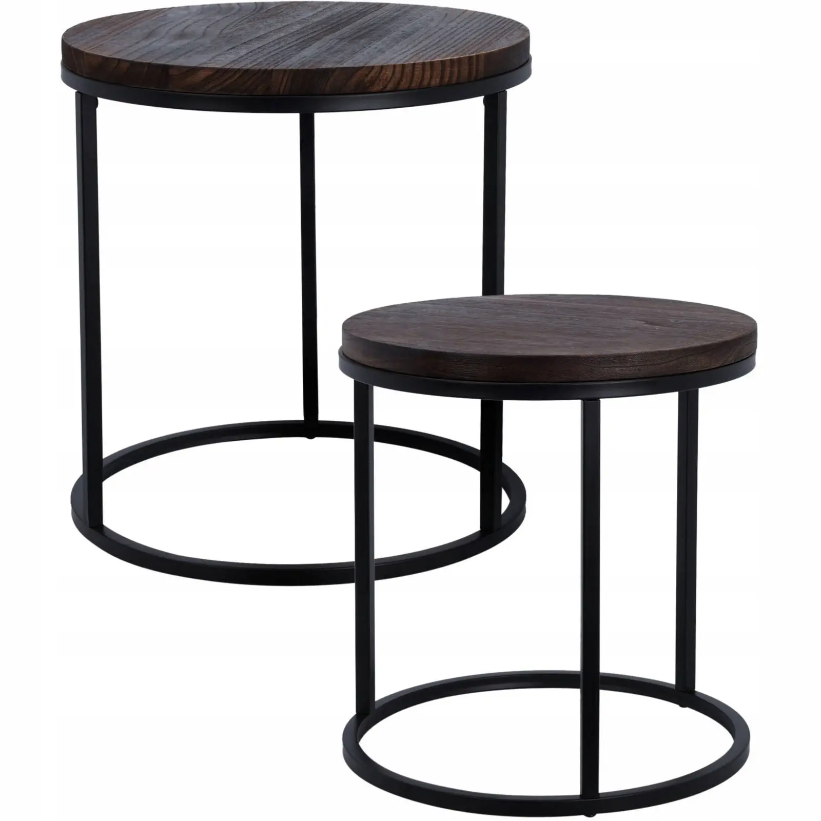 Zestaw Stolików Kawowych Loft Metal Drewno Okrągłe Boczne 38/43CM - Elektronika i akcesoria