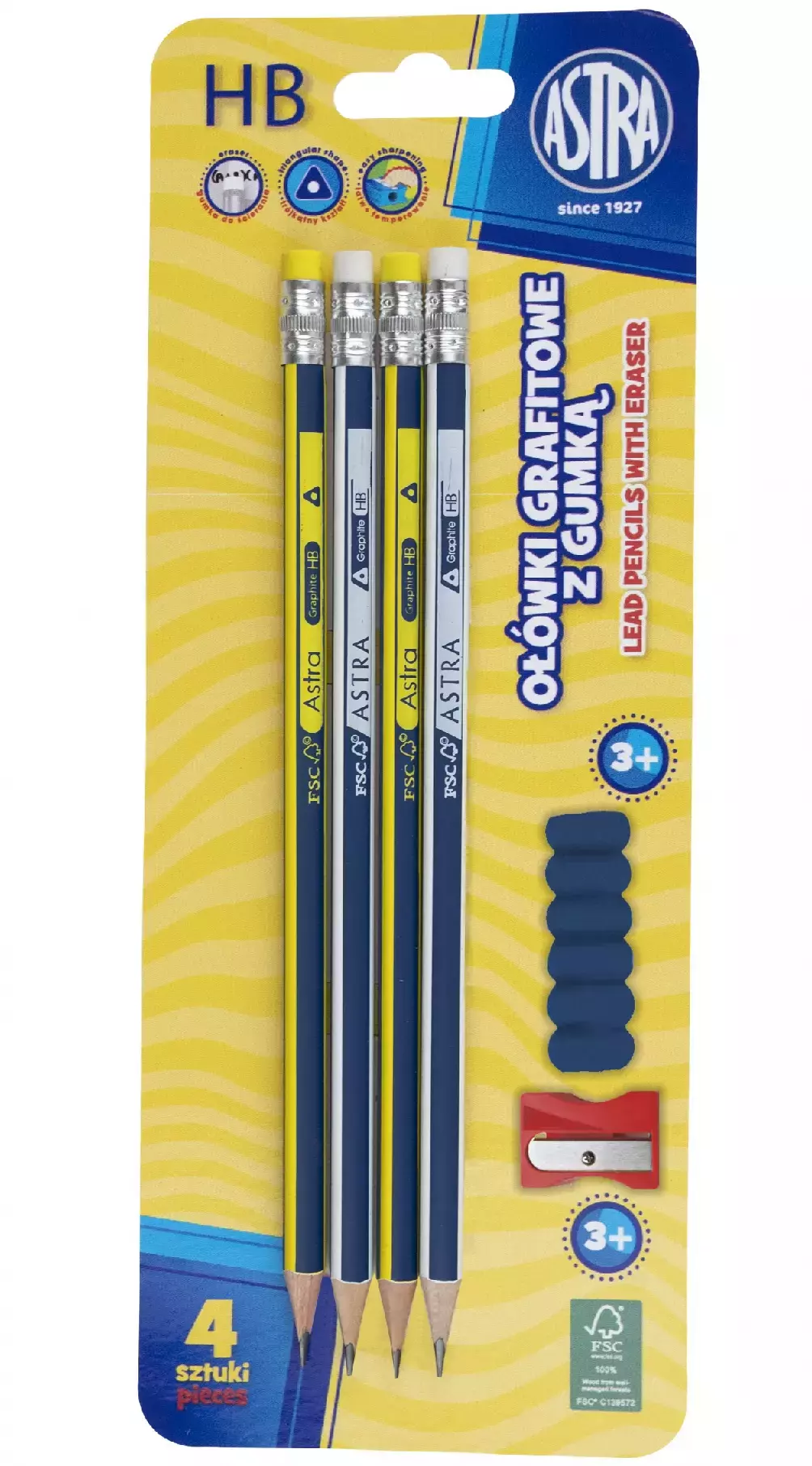 Ołówek z gumką HB (4 sztuki) - Papiernicze i szkolne