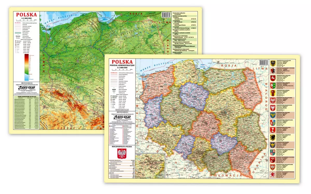 Podkładka na biurko. Polska. Mapa fizyczno-administracyjna, 1:1 800 000 - Papiernicze i szkolne