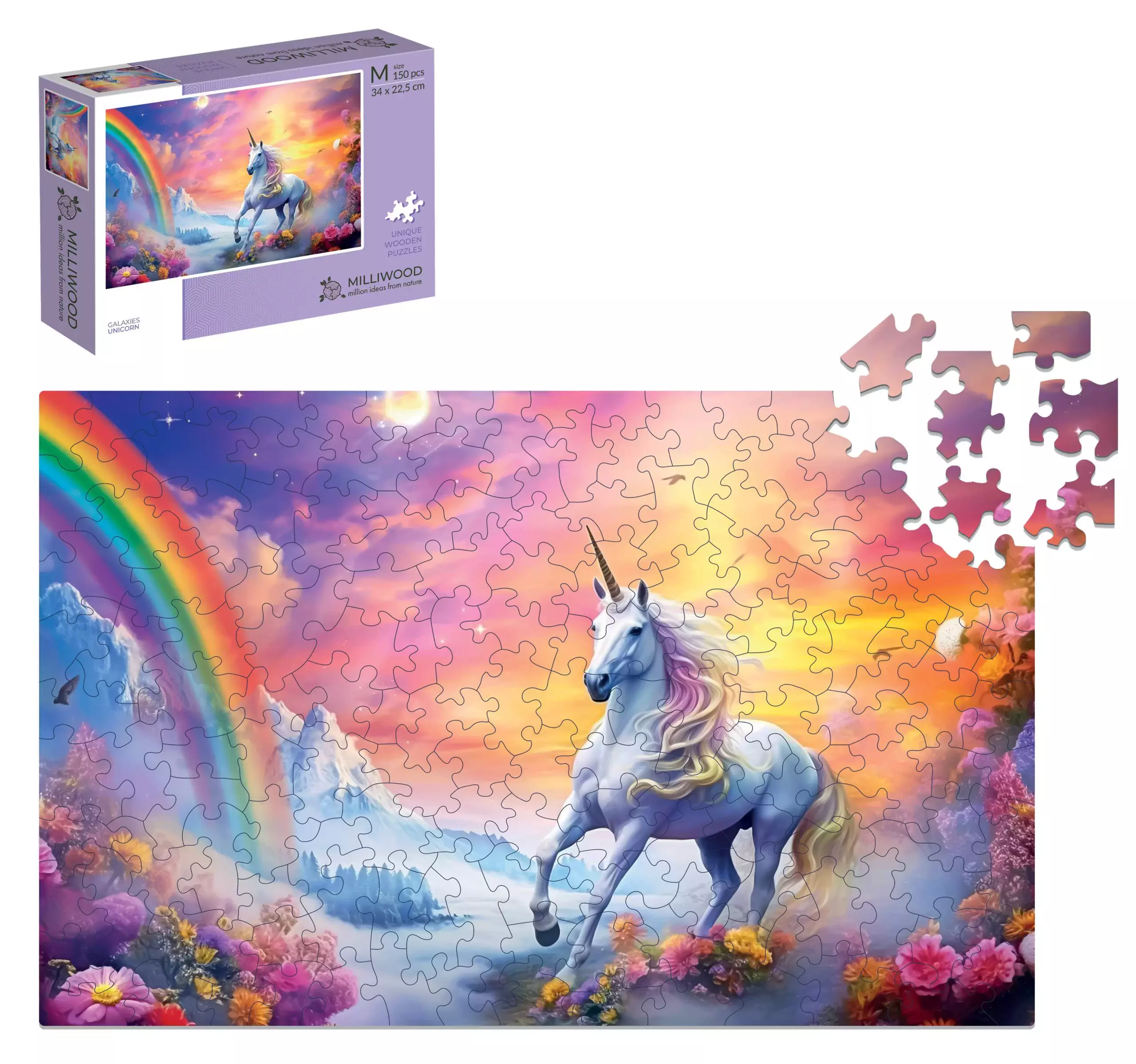 Drewniane puzzle dla dzieci z motywem jednorożca - Galaxies 150 elementów