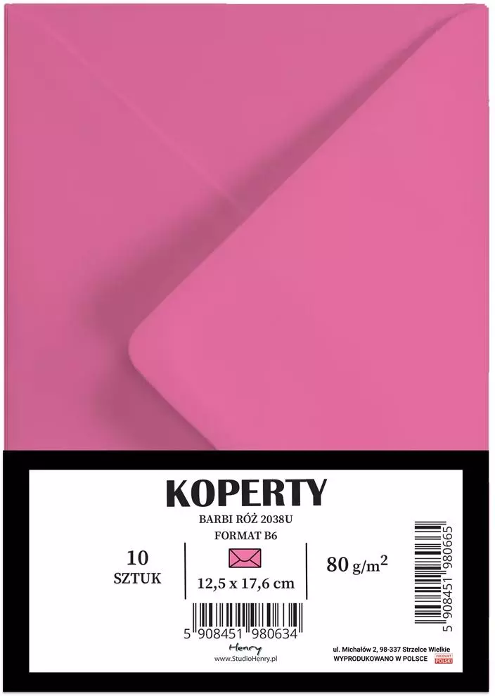 Koperty B6, róż Barbii (10 sztuk) - Papiernicze i szkolne