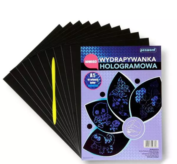 Wydrapywanka hologramowa A5 (10 arkuszy) niebieska + 2 rylce - Zabawki